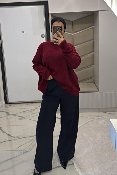 megapol giyim Women's Plum Soft Basic Sweater