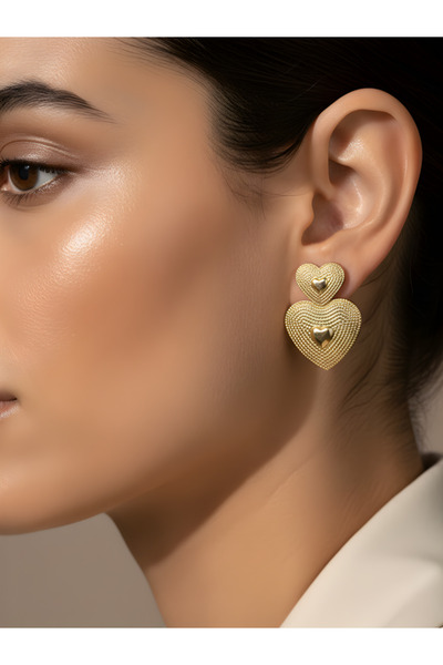 TURBİJ أقراط ذهبية فاخرة على شكل قلب مزدوج |   أقراط عصرية |   أقراط نسائية أ...