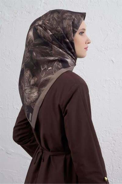 Armine Sura Pure Silk Scarf 9409 - 82 Brown Mixed Pattern
