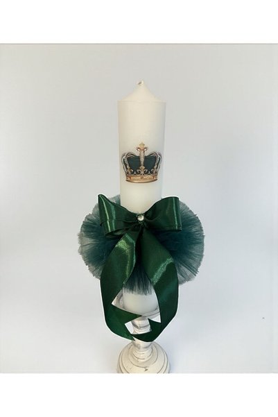 Botez Lumanare pentru , model coroana , 7 piese, verde