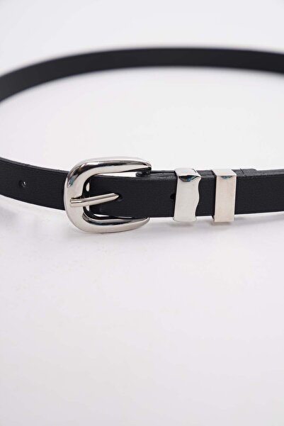 Çantacımstore Kadın Kemer İki Halkalı Gümüş Tokalı Siyah