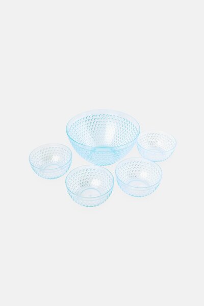 Gibson Home 5 Pieces Plastic Bubble Textured Bowl Set, Light Blue