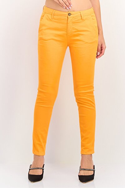 Reiko Women Cropped Fit Plain Chino Pants, Orange