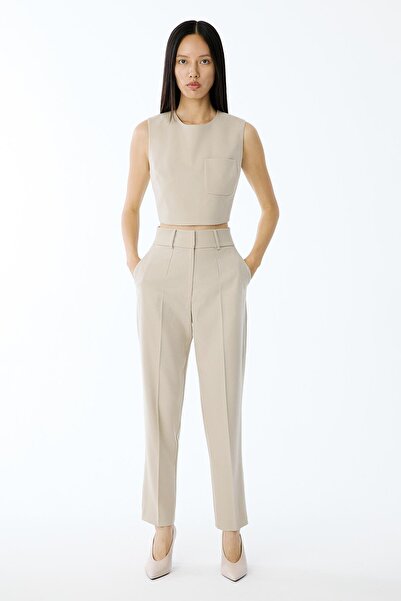 rue Wool Textured Crop Beige Blouse