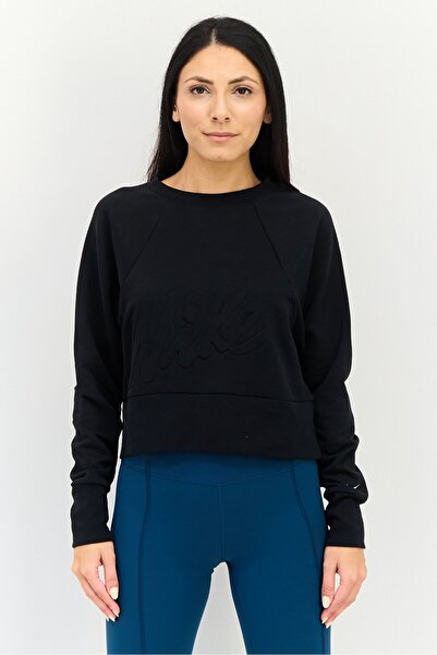 Nike سويت شيرت تدريبي نسائي بأكمام طويلة من Dri-Fit، أسود