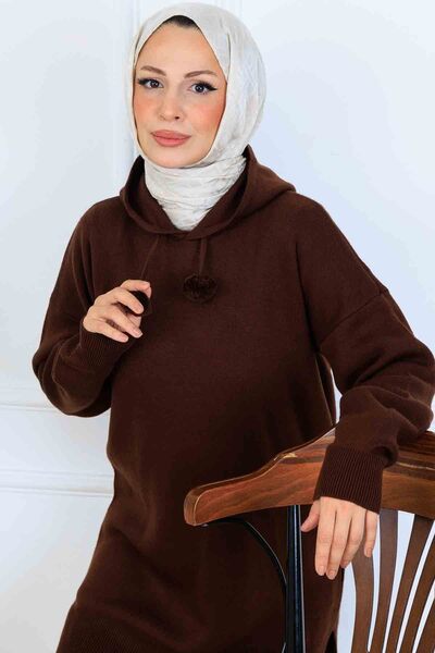 benguen με κουκούλα Σετ πλεκτών ενδυμάτων S1079 Καφέ