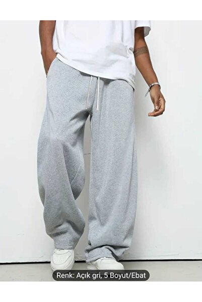 BERYY MODA بنطلون رياضي رمادي واسع الساقين - خصر عالي وقصة مريحة