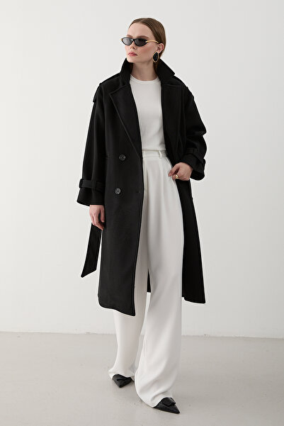 Laluvia Siyah Kaşe Kaban - 6047