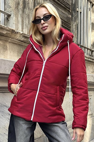 VAGGON Women's Fuchsia Zippered Hooded Double Pocket Puffer Jacket Vs01299