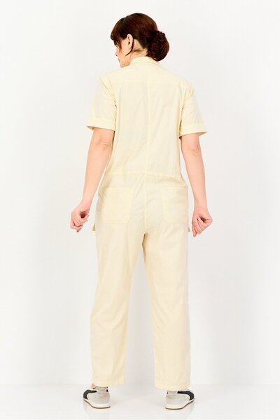 Reiko Women Solid Short Sleeve Jumpsuit, Cream