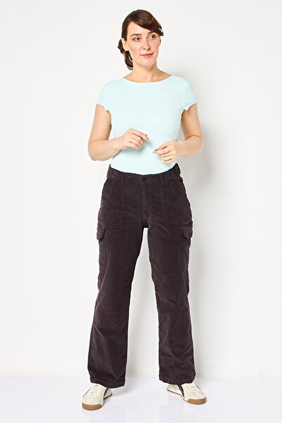 Reiko Women Regualr Fit Solid Cargo Pants, Dark Grey