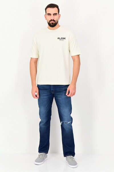 BLANK ESSENTIALS Men Crew Neck Short Sleeve Graphic Print T-Shirt, Off White