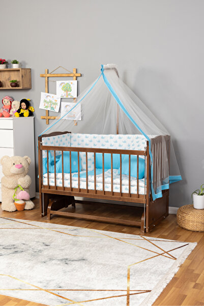 BamgidooMobilya Doğal Ahşap Beşik Anne Yanı Sallanır 70X130 - Balina Uyku Set...