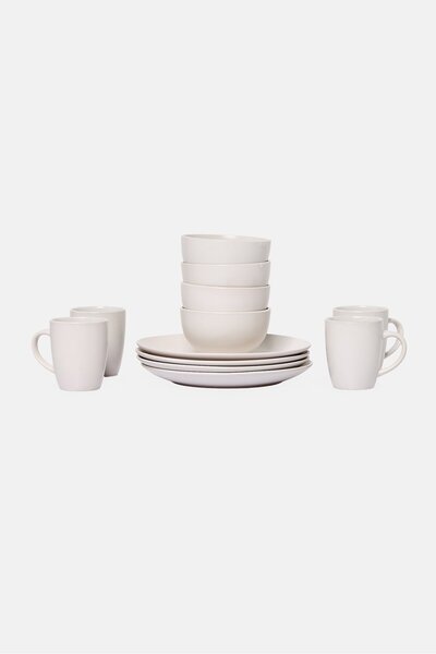 Gibson Home 12 Pieces Everyday Plus Stoneware Dinner Set, White