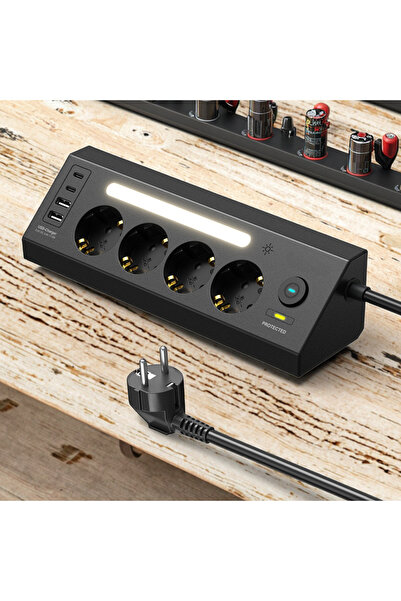 asua Çoklu Gece Lambalı Priz Yüksek Gerilim Korumalı 4'LÜ Priz 2XUSB 2XType-C...