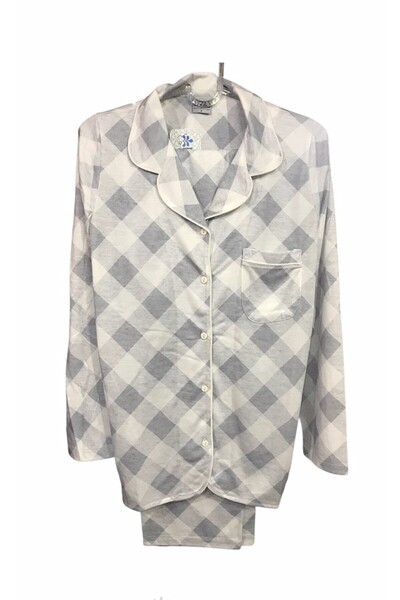 Nena Long Sleeve Front Open 100% Cotton Pajama Set-14935