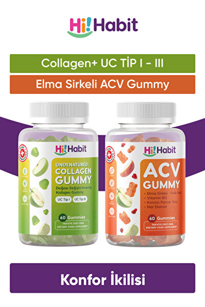 Hi Habit Collagen Type1 Type3 Apple Flavored - Acv Apple Cider Vinegar Flavored Gummy Supplement Set