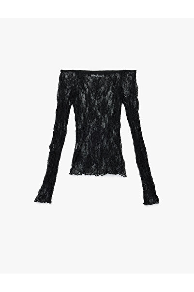 Koton Μπλουζάκι με λαιμόκοψη και μακρύ ισπανικό μανίκι με δαντέλα