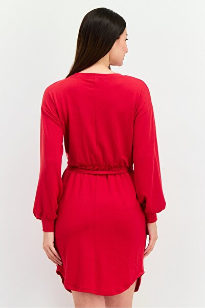 Tiana B Women Belted Plain Mini Dress, Red