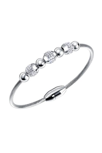 Tessero Brățară de damă cu pandantive CZ, pietre de zirconiu, închizătoare magnetică, oțel inoxidabil, placat cu aur, 18 c