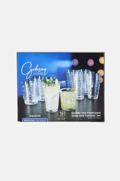 Gibson Home 16 Pieces Double Old-Fashioned Glass And Tumbler Set, Transparent
