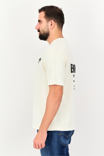 BLANK ESSENTIALS Men Crew Neck Short Sleeve Graphic Print T-Shirt, Off White