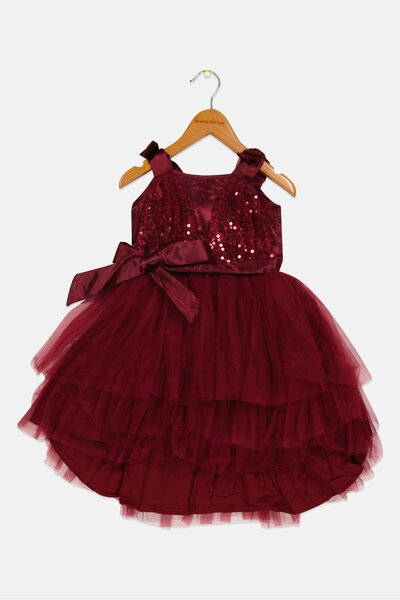 Willow & Whistle Kids Girl Sequin Ruffle Dress, Maroon