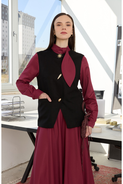 Fatma Atasoy Yaka Dilimli Bordo Gömlek