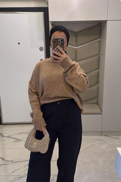 megapol giyim Women's Camel Soft Basic Sweater