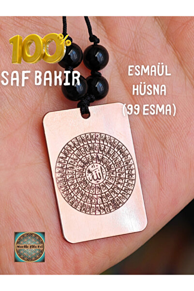 MARDİN ŞİFA EVİ Doğaltaşlı Hat Sanatı İle İnşirah Suresi-Esmaül Hüsna Bakır Kolye