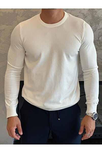 ECARTS Men's Crew Neck Knitwear Sweater White Eca033