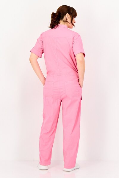 Reiko Women Solid Short Sleeve Jumpsuit, Pink