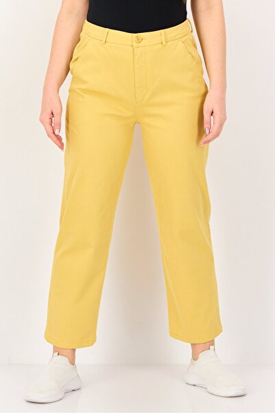 Reiko Women Cropped Fit Solid Chino Pants, Mustard