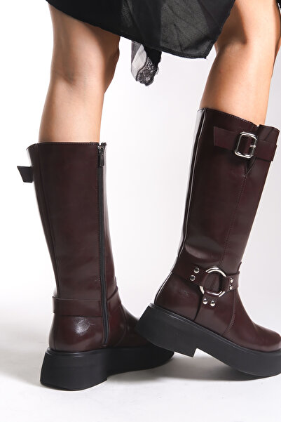 Riccon Helriara Kadın Çizme 00123002 Bordo Rustik