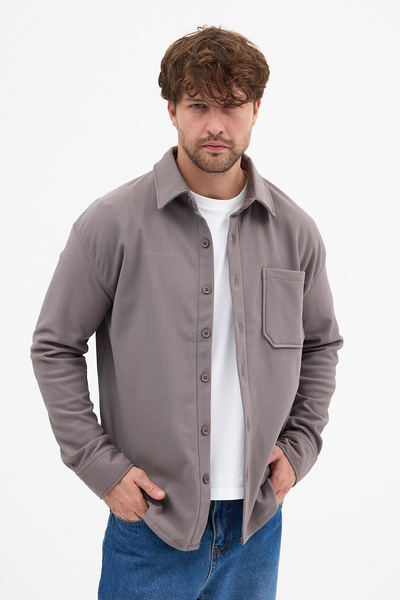 CLIPMAN Чоловічий Regular Fit з еластаном, з флісовою підкладкою, куртка з тканини Ottoman, сорочка