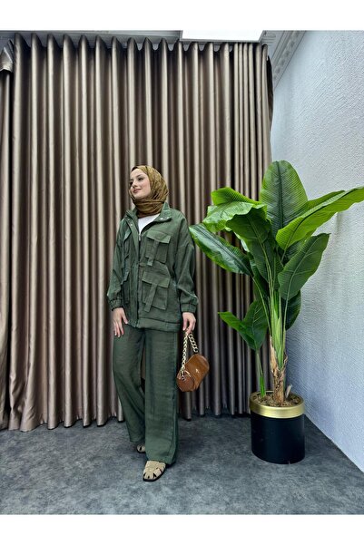 MEYSADESİGN Tasarım Jakarlı Cepli İkili Takım Haki