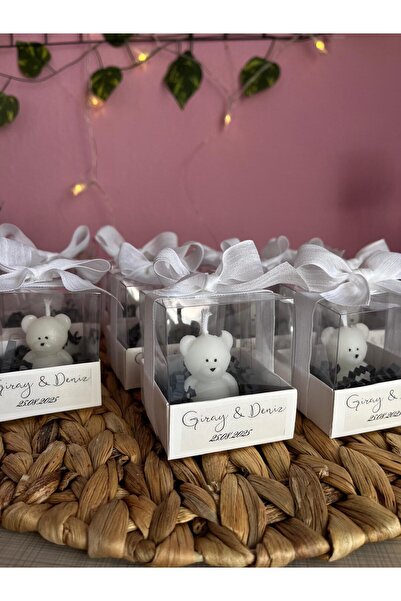 Luna Events Süslemeli Asetat Kutuda Ayıcık Mum- Doğum-Mevlit Hediyelikleri Ay...