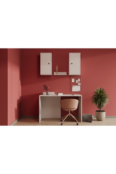 Nettrends Duvar Dolaplı Çalışma Masası Seti 2 Kapaklı Asma Modern Simetrik Of...