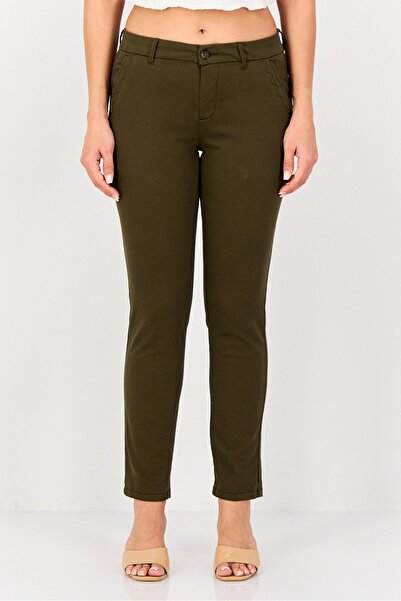 Reiko Women Chino Fit Plain Straight Leg Pants, Olive