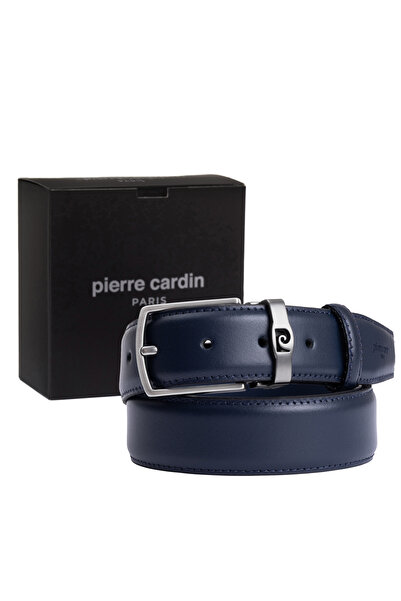 Pierre Cardin Curea pentru bărbați din piele albastru bleumarin (lățime 3,5 c...