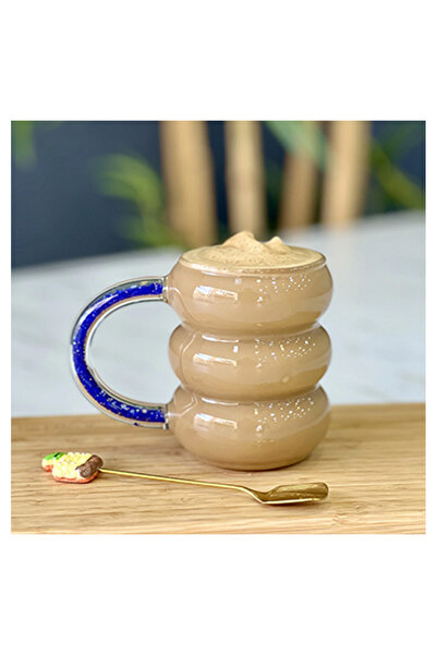 KDR Lüx Borosilikat Cam Fenomen 300 Ml Renkli Kulplu latte bardağı kahve bardağı tabaklı