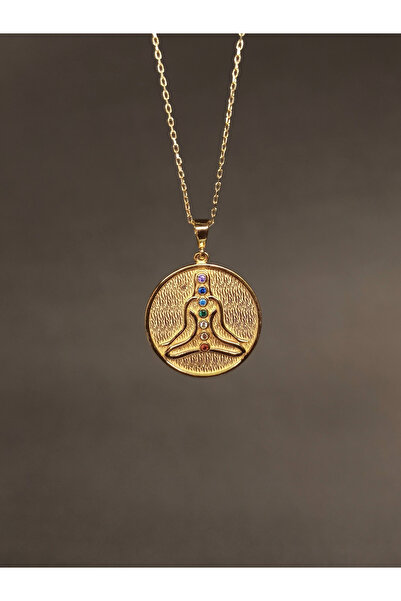 TREND Gümüş Yogi Kolye, 7 Çakra Taşlı Yoga Madalyon Kolye, Hediye Kadın Kolye