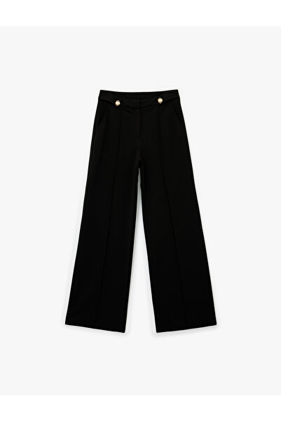 Koton Düğme Detaylı Cepli Düz Bol Paça Kumaş Pantolon