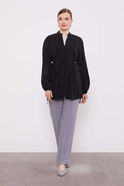 Levidor Nervürlü Düğme Detay Belden Bağlama Gömlek