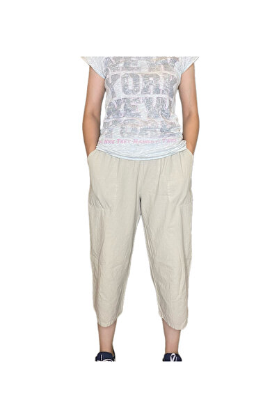 DUXA %100 PAMUK, KETEN KUMAŞTAN BELİ LASTİKLİ VE BAĞCIKLI KADIN KAPRİ PANTOLON(SOLMA VE ÇEKME YAPMAZ)