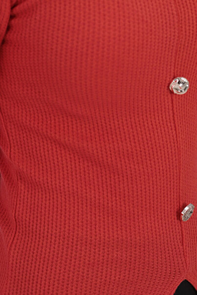 armonika Women's Pomegranate Flower Wide Neckline Long Sleeve Front Slit Buttoned Blouse Arm-26K001008