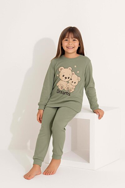 RAPAPA Girls' Long Sleeve Cotton Teddy Bear Printed Pajama Set 8404Y