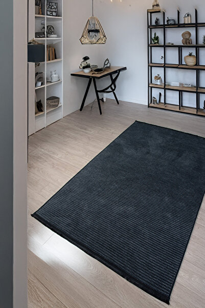 Antrasit Şönil Kilim Salon Oturma Çocuk Odası Hasır Yıkanabilir Yolluk Kaymaz Taban Halı