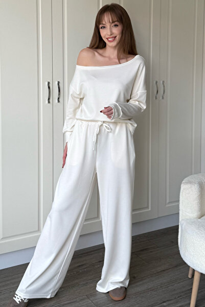 Dilay Gökoğlu Butik Off-Shoulder Modal Fabric Tracksuit Set