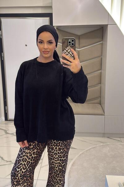 megapol giyim Women's Black Soft Basic Sweater